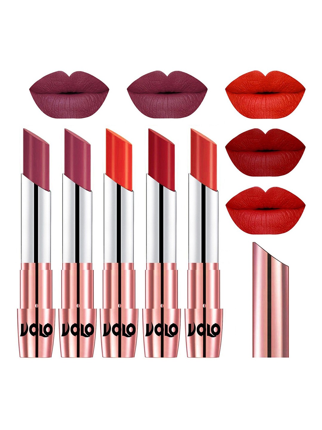 

VOLO Set Of 5 Creme Matte Lipstick-3.5 g Each-Cherry-Rose Pink-Coral-Tomato Red- Orange