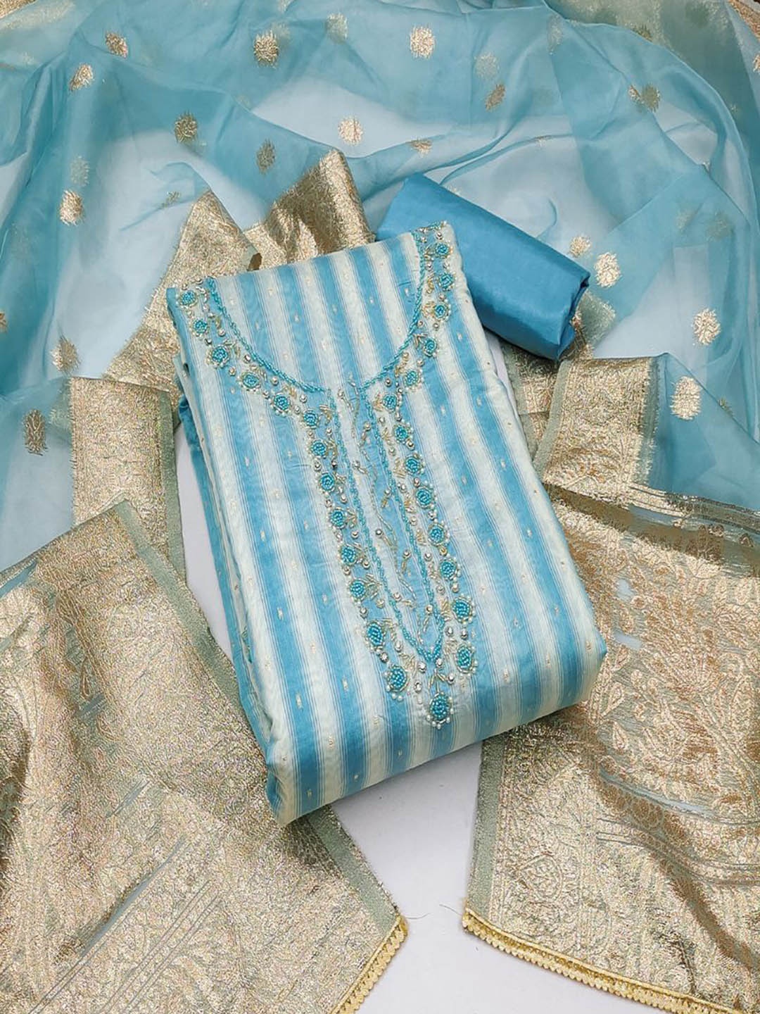 

ASISA Embroidered Unstitched Dress Material, Turquoise blue