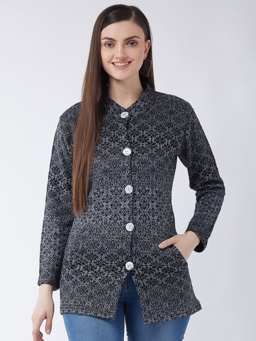 

PIVL Women Floral Printed Longline Cardigan Sweater, Grey