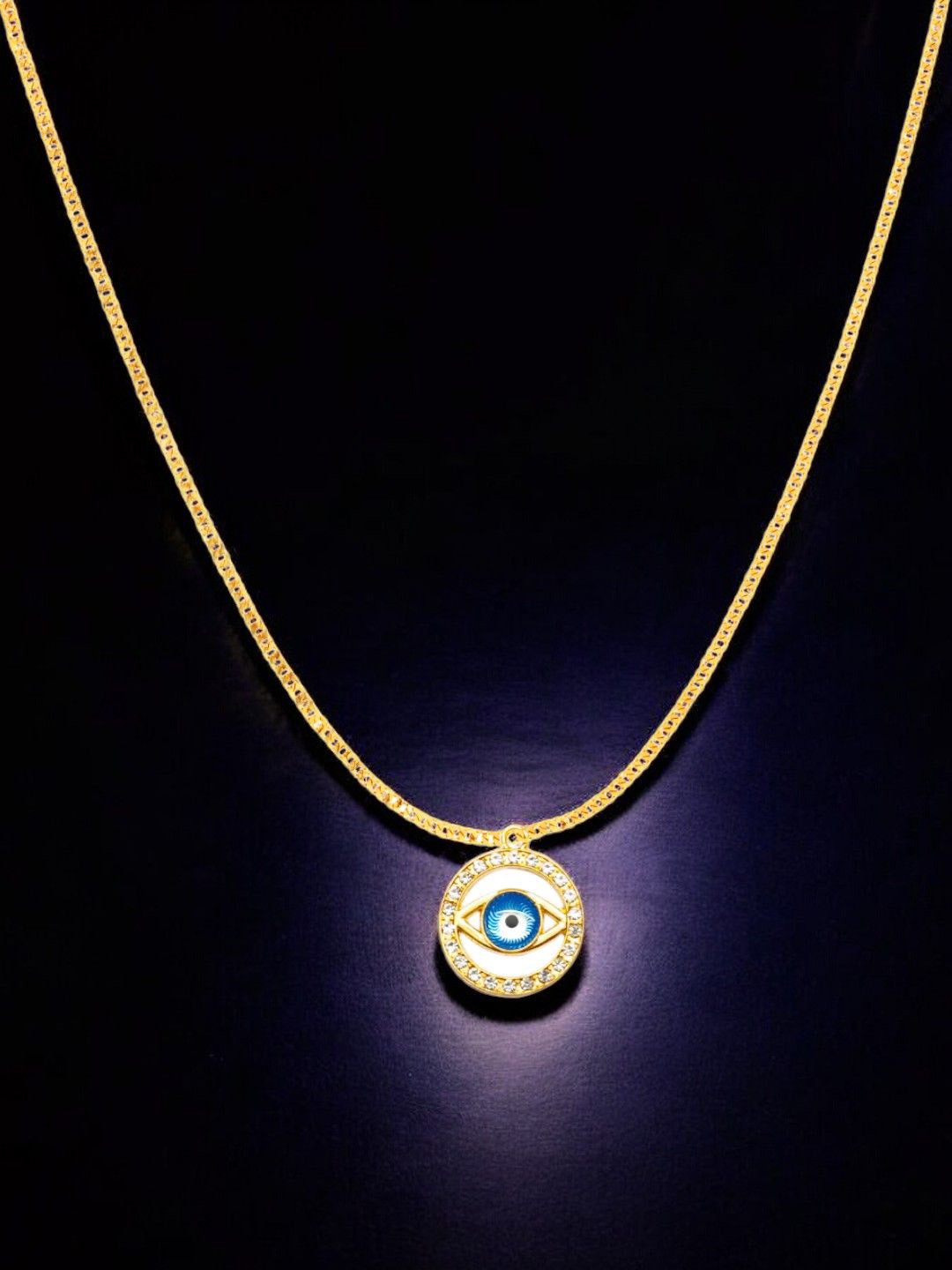 

DressBerry Evil Eye Goodluck Circular Studded Pendants With Chains, Gold