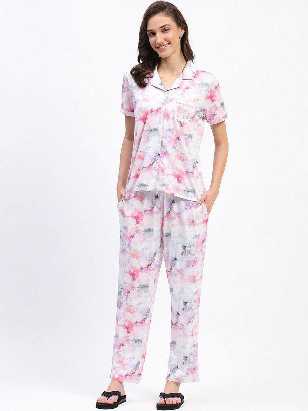 

MADAME M SECRET Women Printed Night suit, Pink