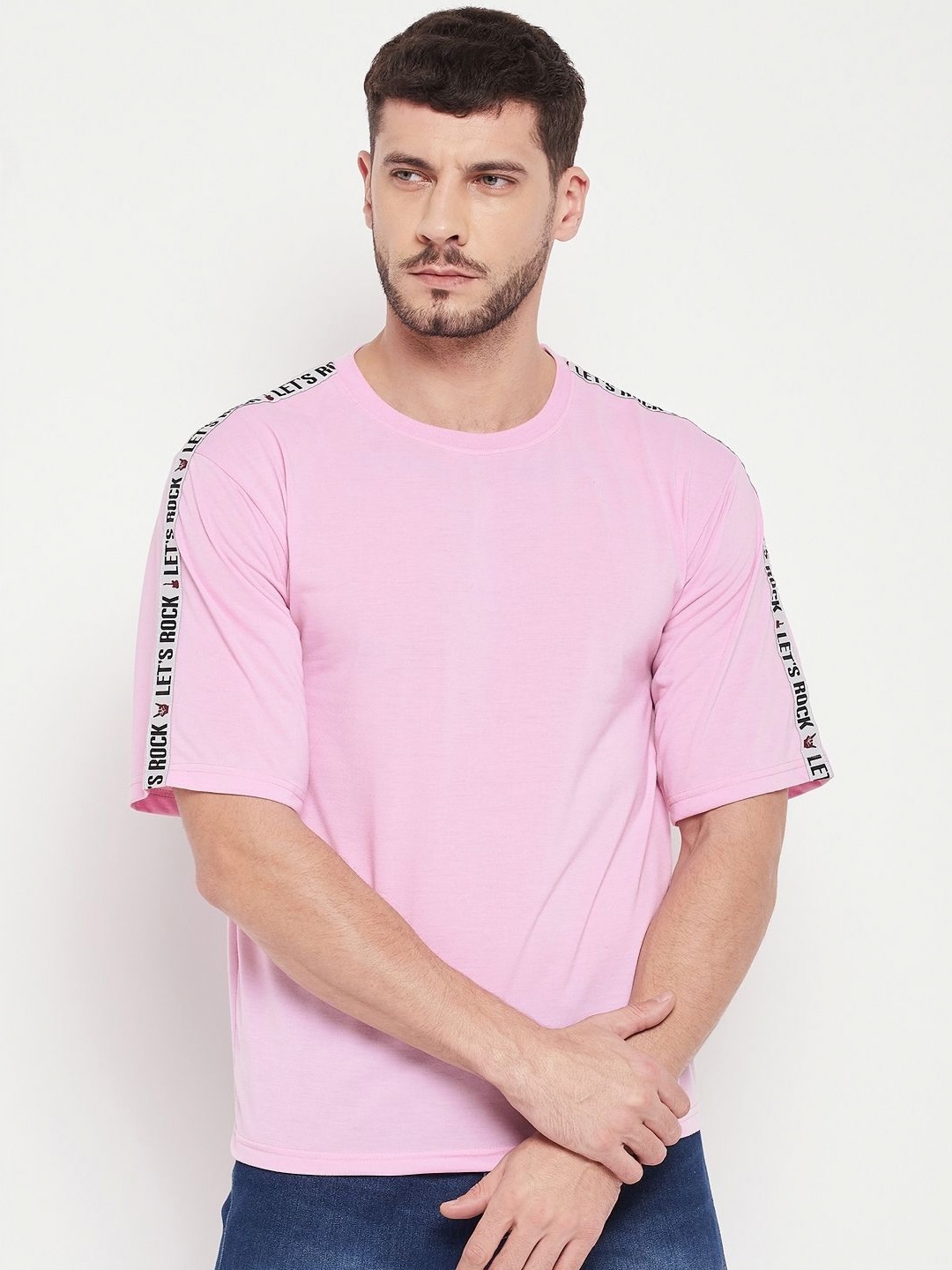 

Austin wood Men Typography Printed Round Neck Cotton T-shirt, Pink