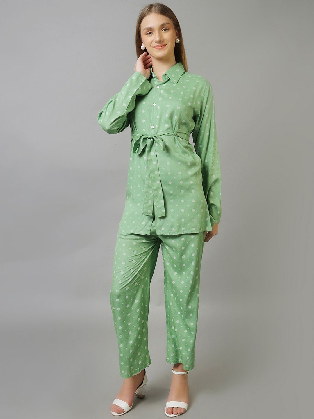 

Xivir Women Polka Dot Belted Co-ords Set, Green