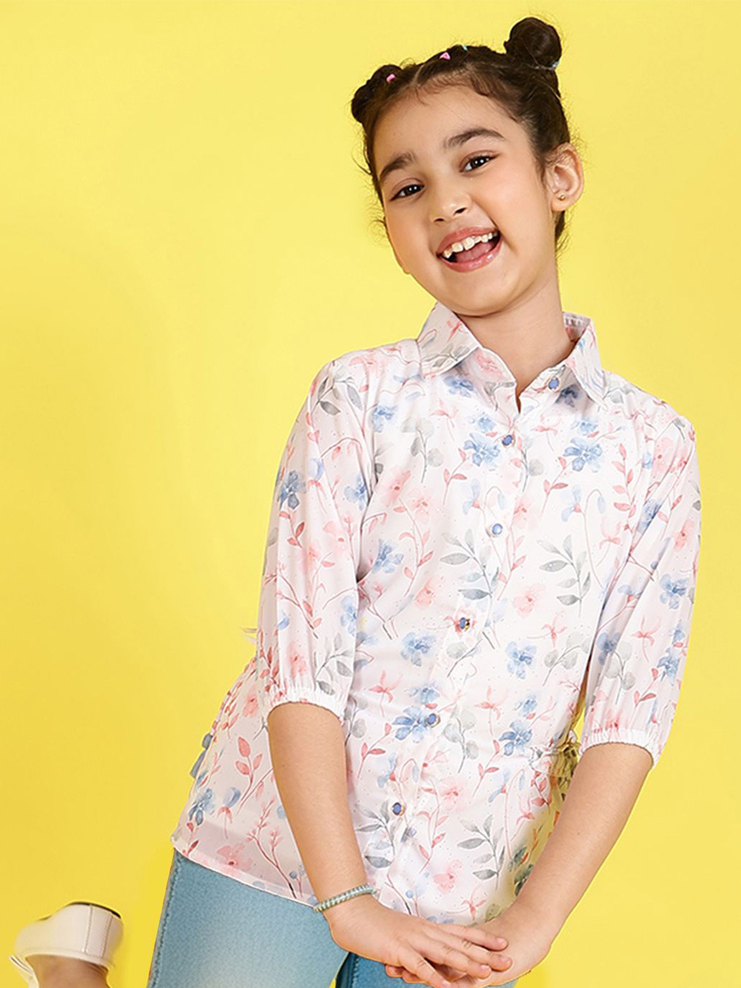 

BAESD Girls Floral Printed Shirt Style Top, White