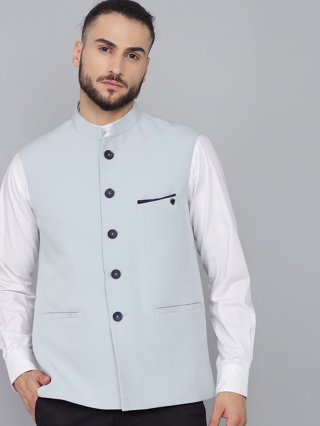 

LA'SCOOT Mandarin Collar Formal Nehru Jacket, Blue