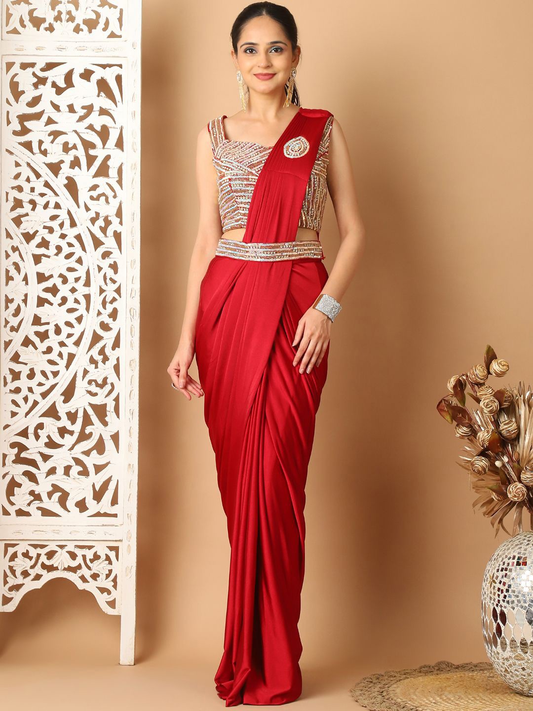 

MiteraReady to Wear Party Saree, Maroon
