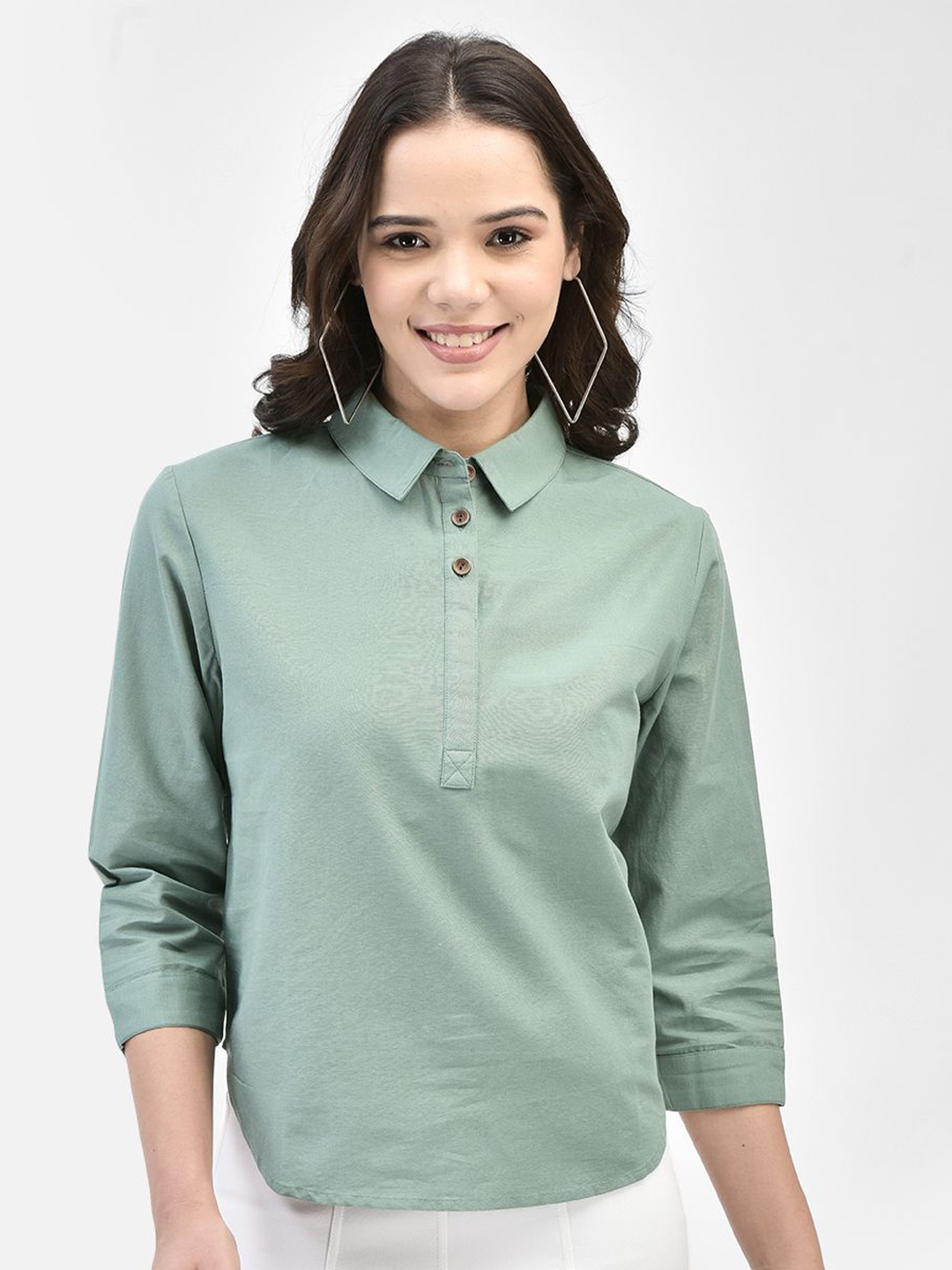 

FUTURO Women Solid Round Neck Top, Green