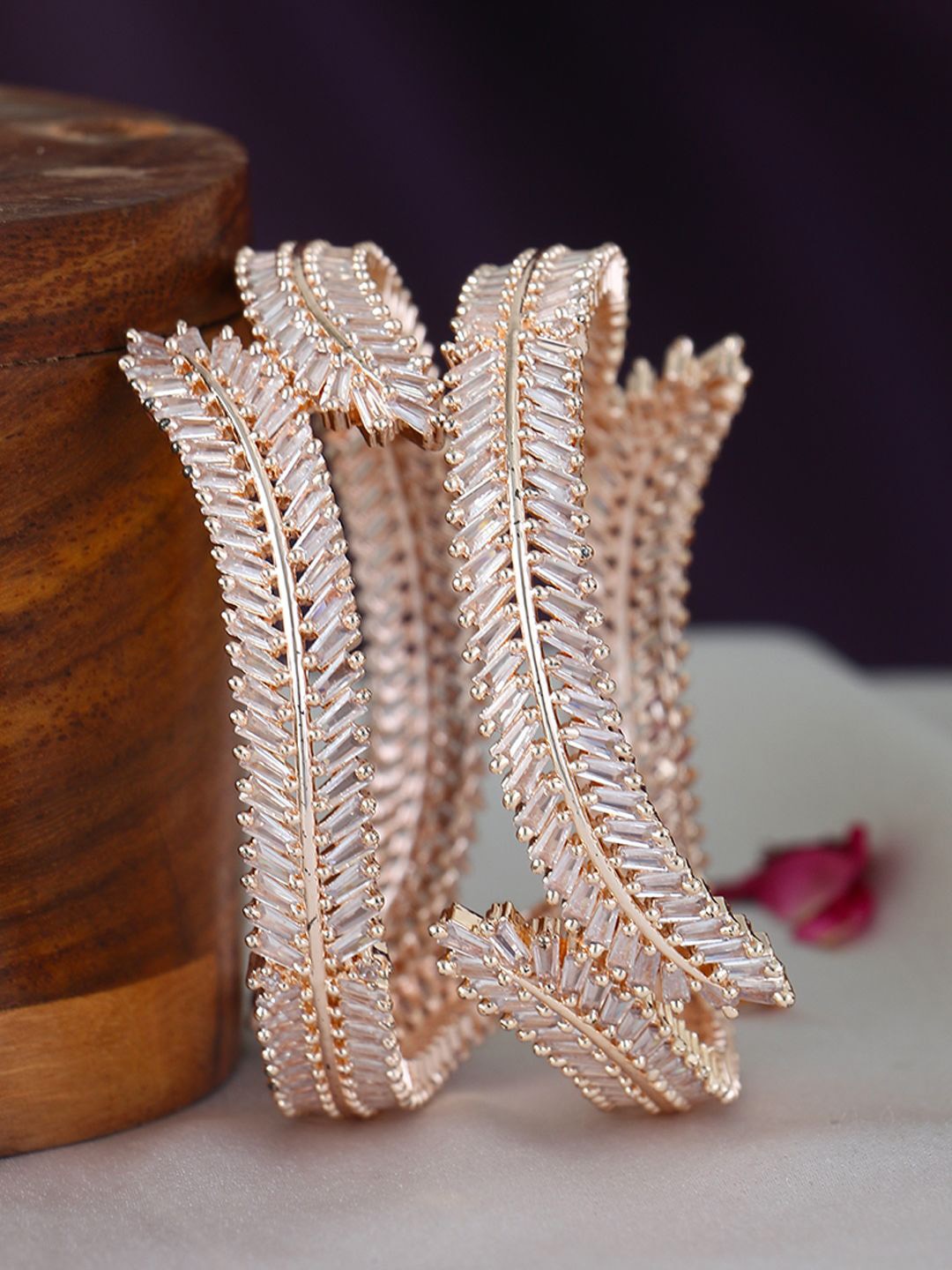 

Adwitiya Collection Set Of 2 Rose Gold-Plated Stone Studded Bangles