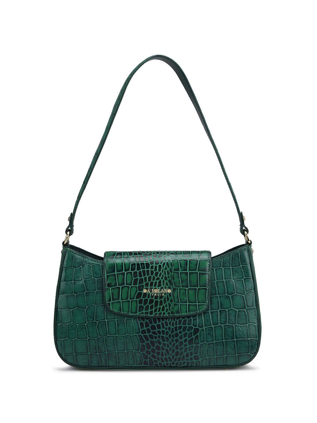 

Da Milano Textured Leather Shoulder Bag with Cut Work, Green