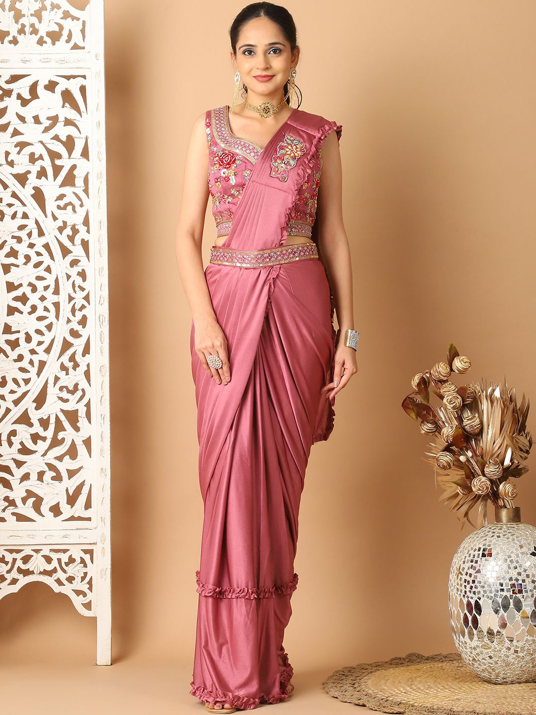 

Mitera Leheriya Saree, Mauve