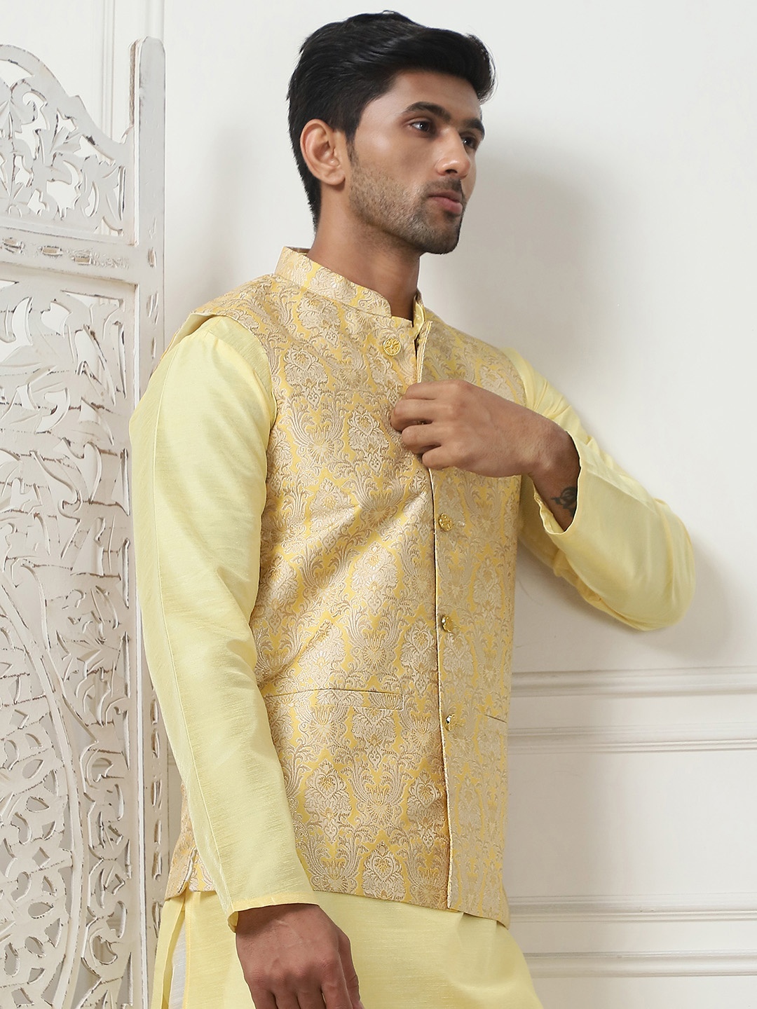

Anouk Woven Design Nehru Jacket, Yellow