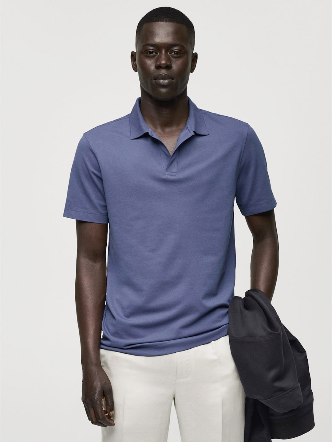 

MANGO MAN Polo Collar Pure Cotton Slim Fit T-shirt, Purple