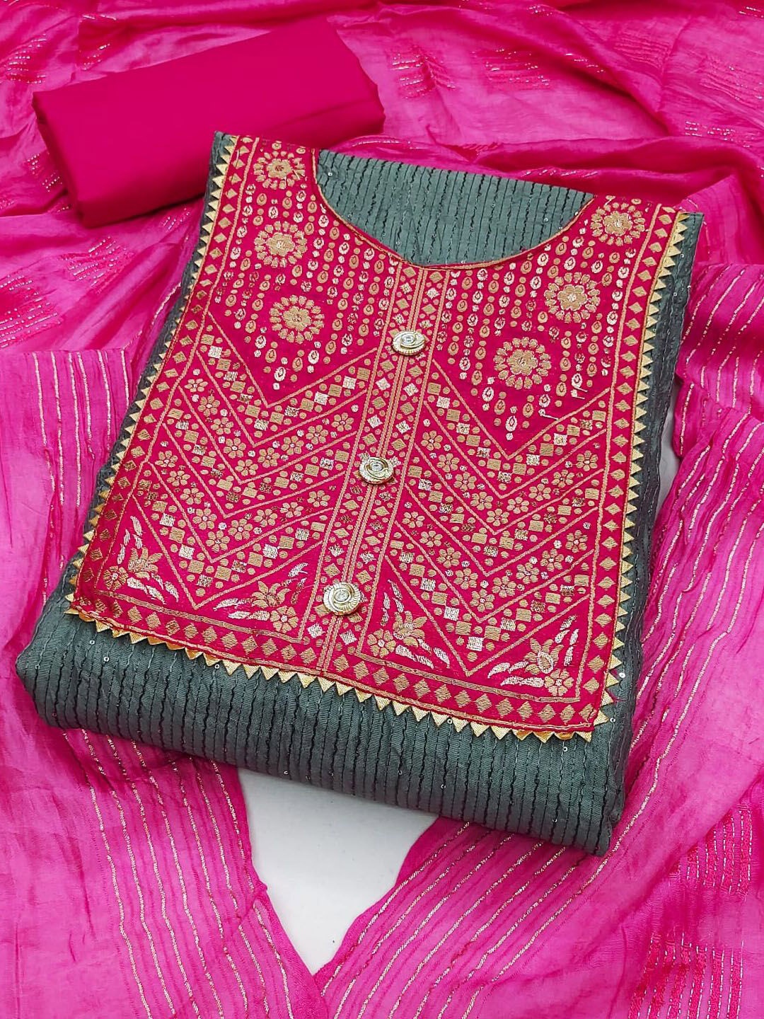 

Aika Ethnic Motifs Embroidered Unstitched Dress Material, Grey