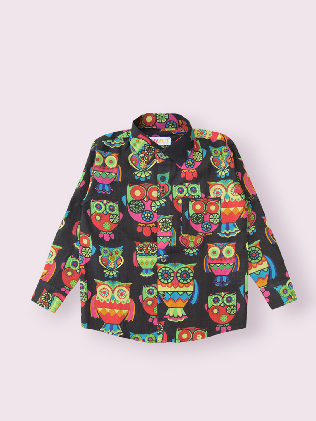 

MYZUIE Boys Spread Collar Conversational Printed Cotton Casual Shirt, Black
