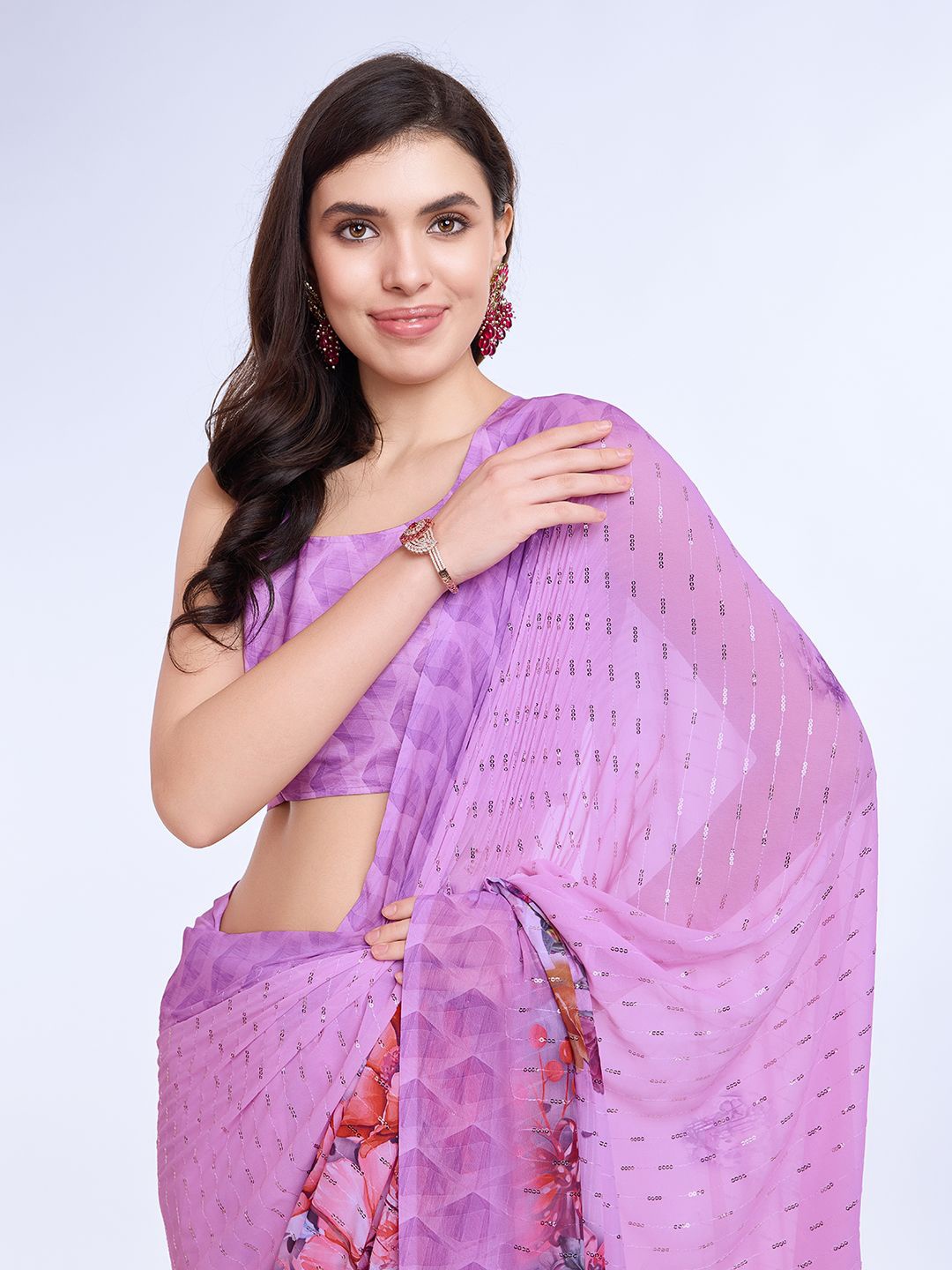 

Mitera Embellished Sequinned Saree, Lavender