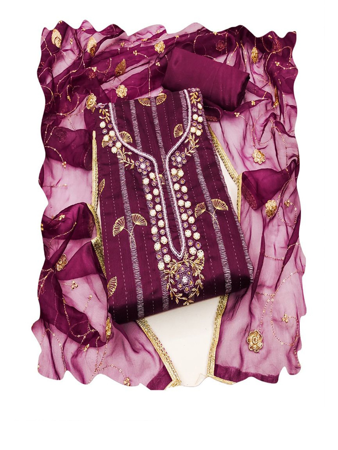 

ASISA Embroidered Art Silk Unstitched Dress Material, Violet