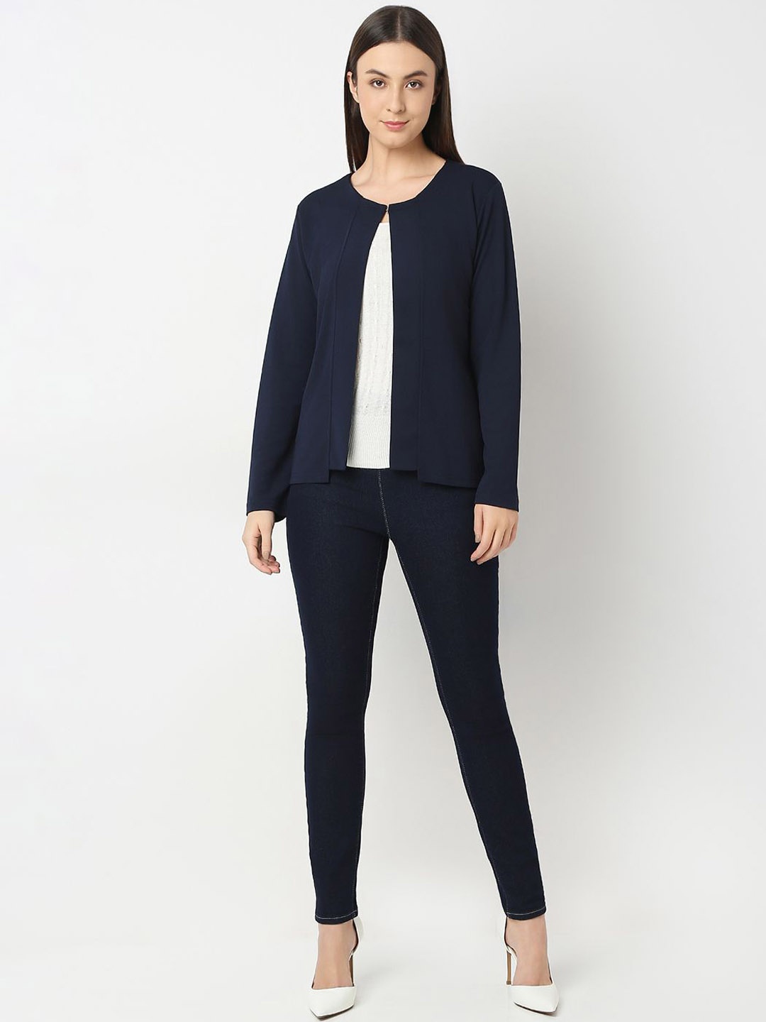 

Smarty Pants Women Lightweight Cotton Open Front Jacket, Navy blue