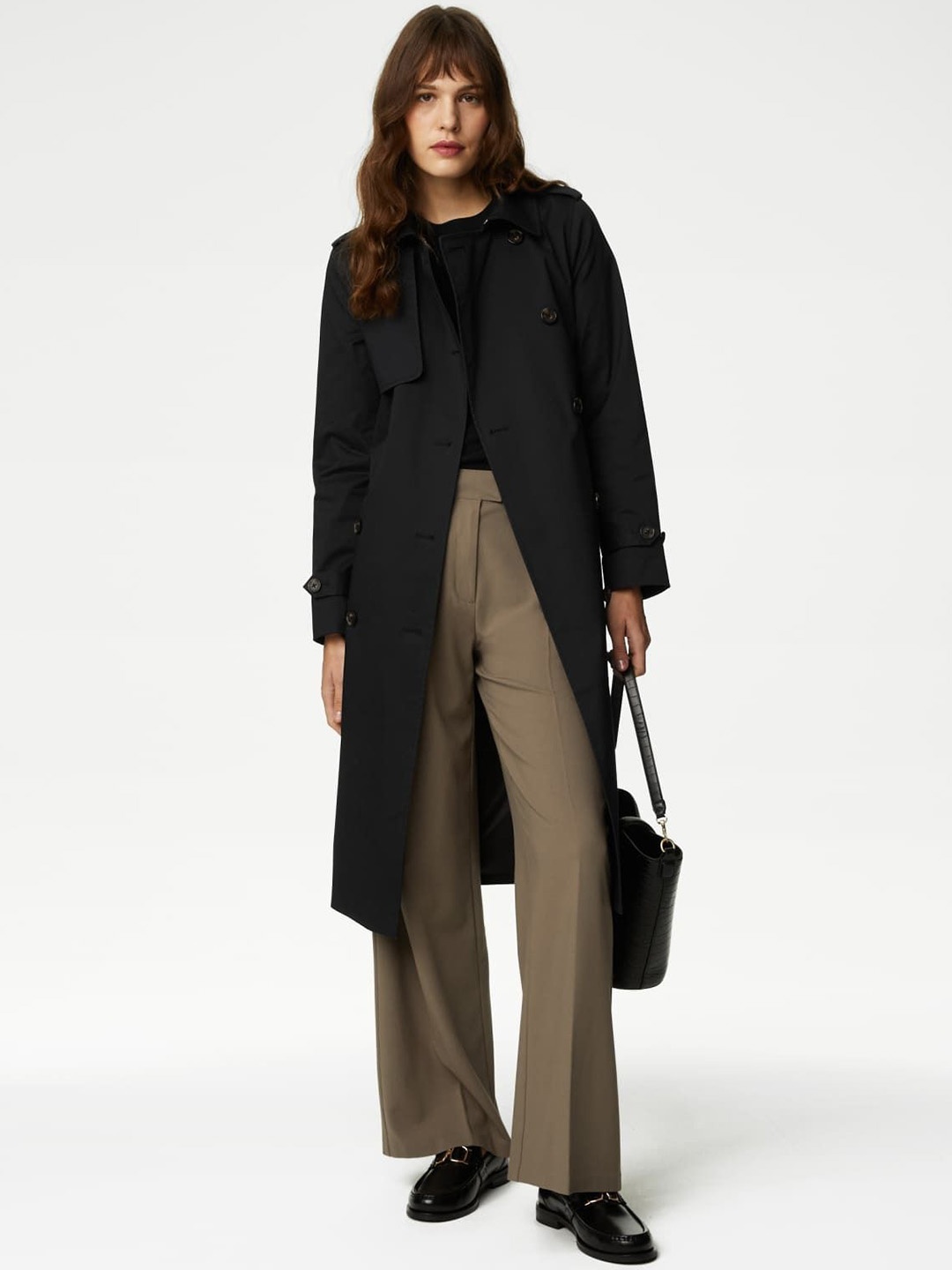 

Marks & Spencer Women Solid Longline Overcoat, Black