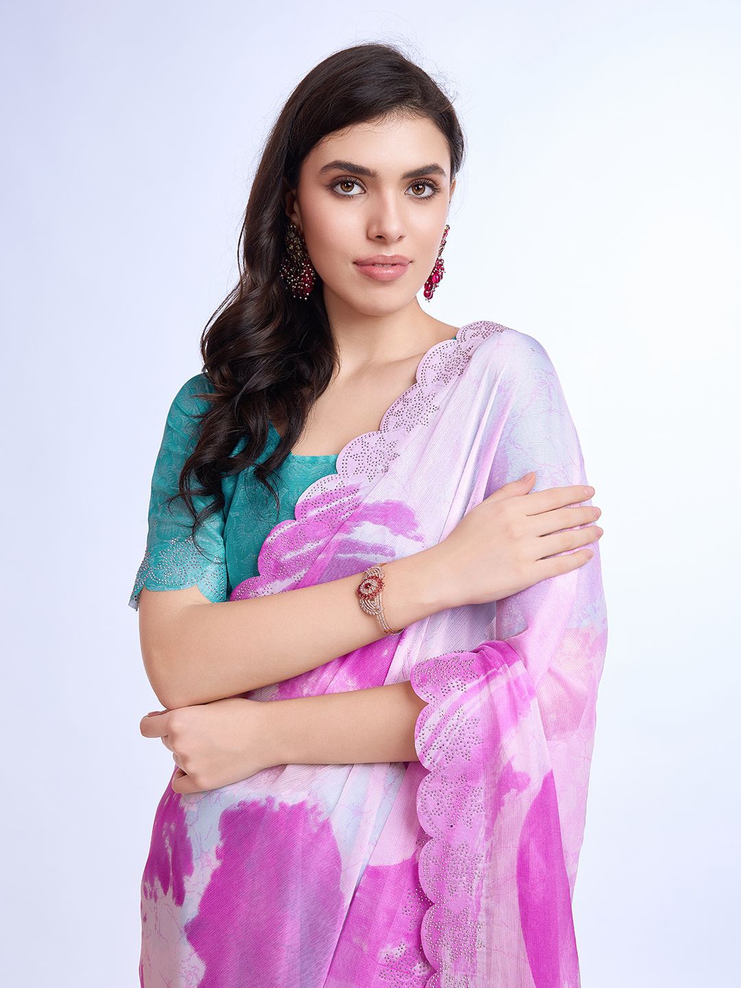 

all about you Tie and Dye Beads and Stones Saree, Pink