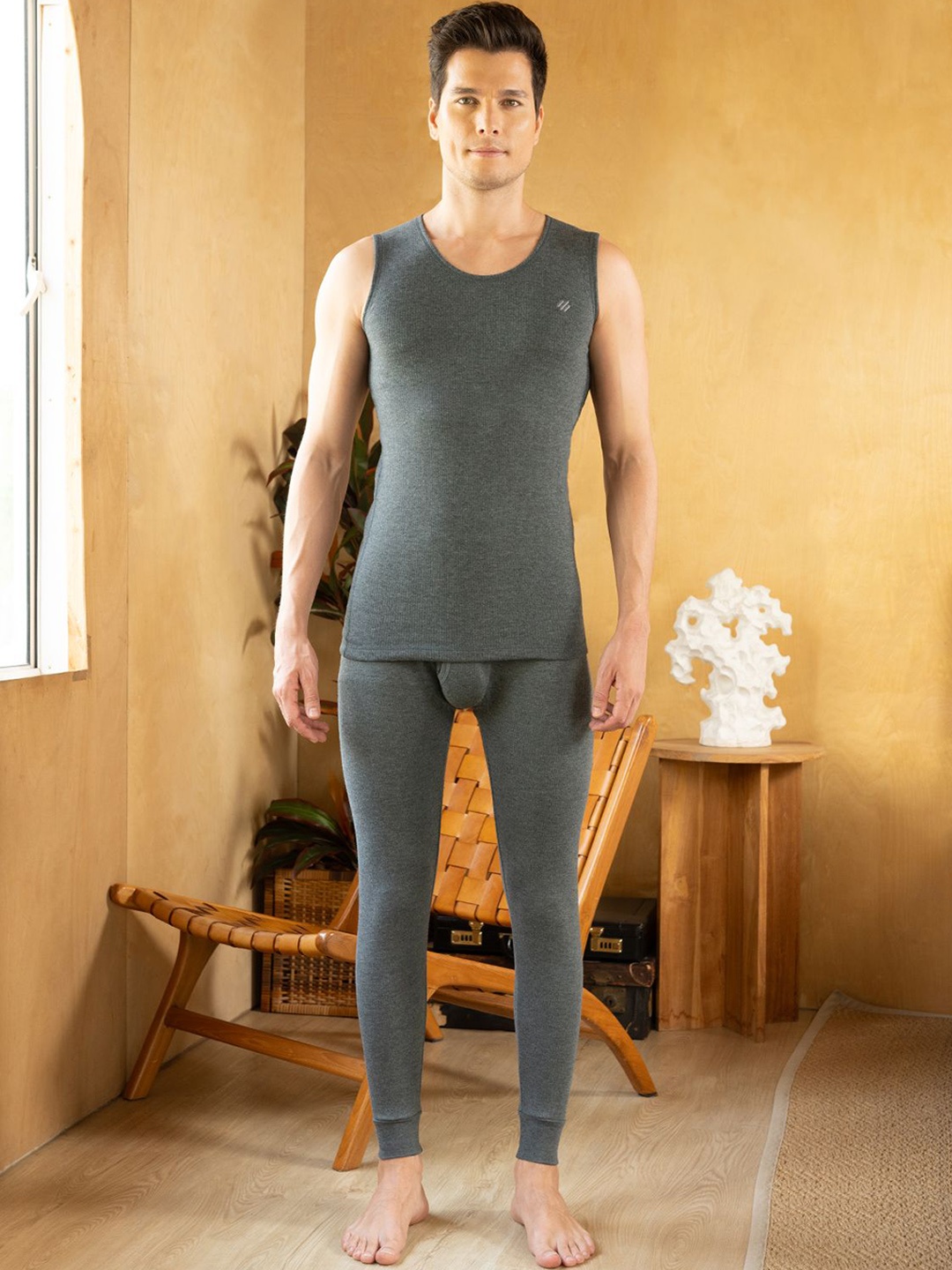 

ONN Ribbed Cotton Men Thermal Set, Charcoal