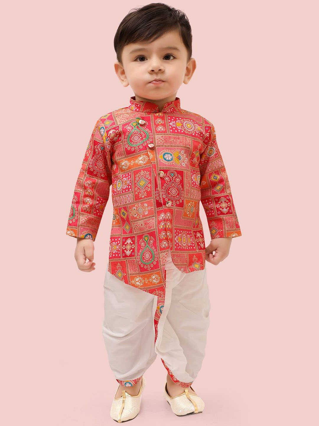 

Ethniks Neu-Ron Boys Floral Printed Straight Kurta with Dhoti Pants, Pink