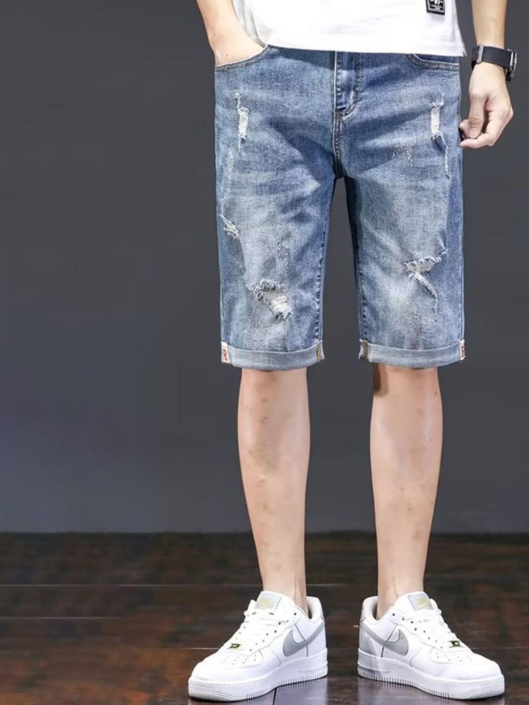 

HERE&NOW Men Denim Regular Fit Mid-Rise Shorts, Blue