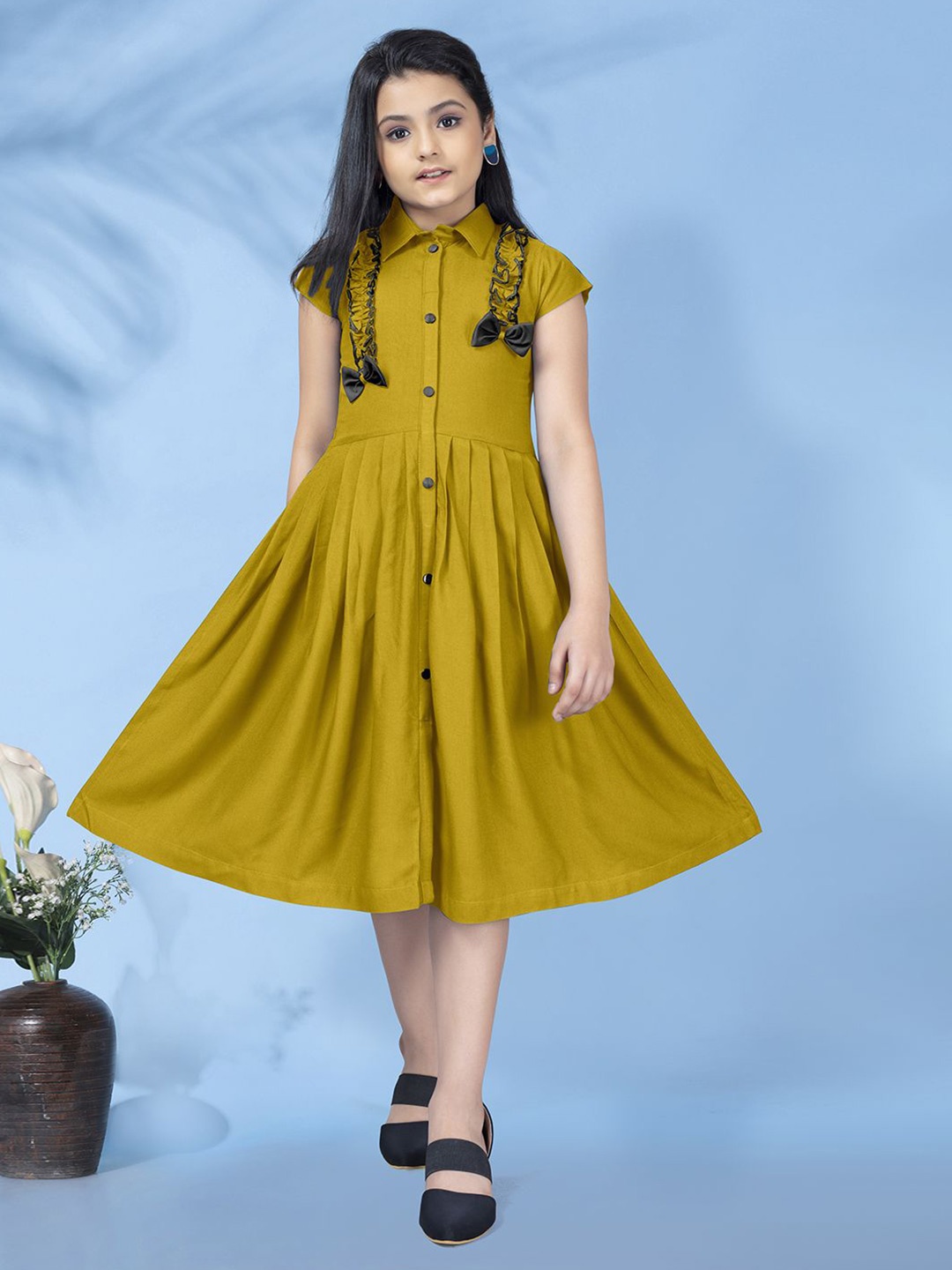 

BAESD Girls Fit And Flare Knee Length Dress, Mustard