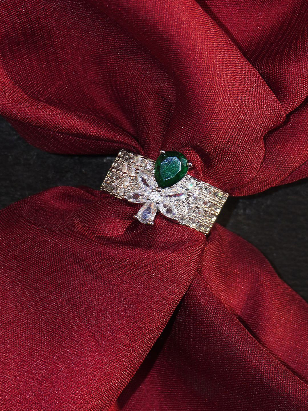 

Niscka Silver Plated Cubic Zirconia Studded Finger Ring