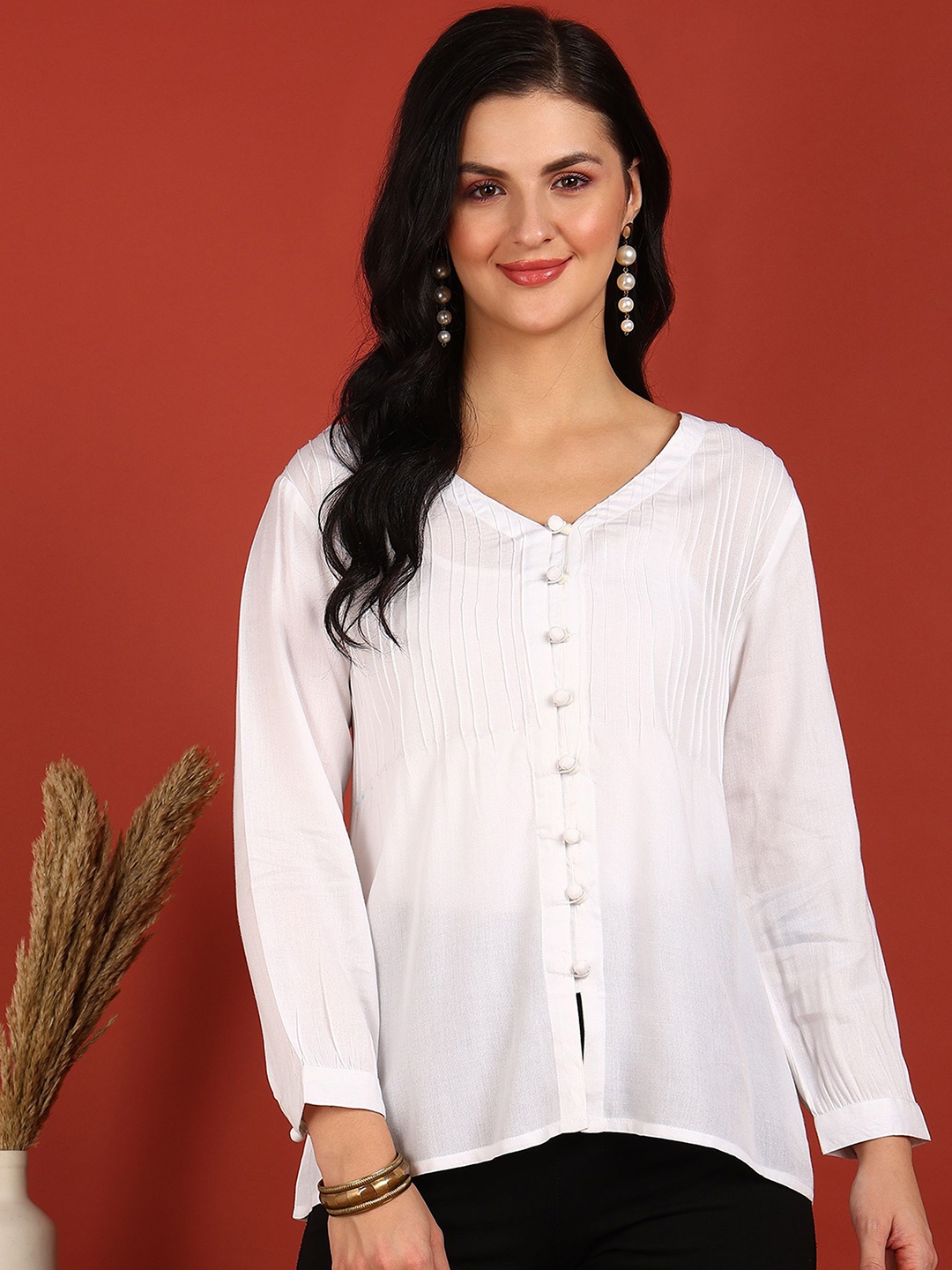 

FUBAR Women Striped V-Neck Top, White