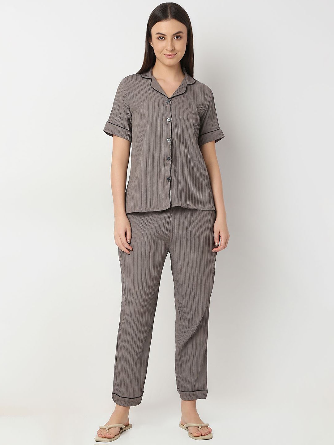 

Smarty Pants Women Striped Night suit, Brown