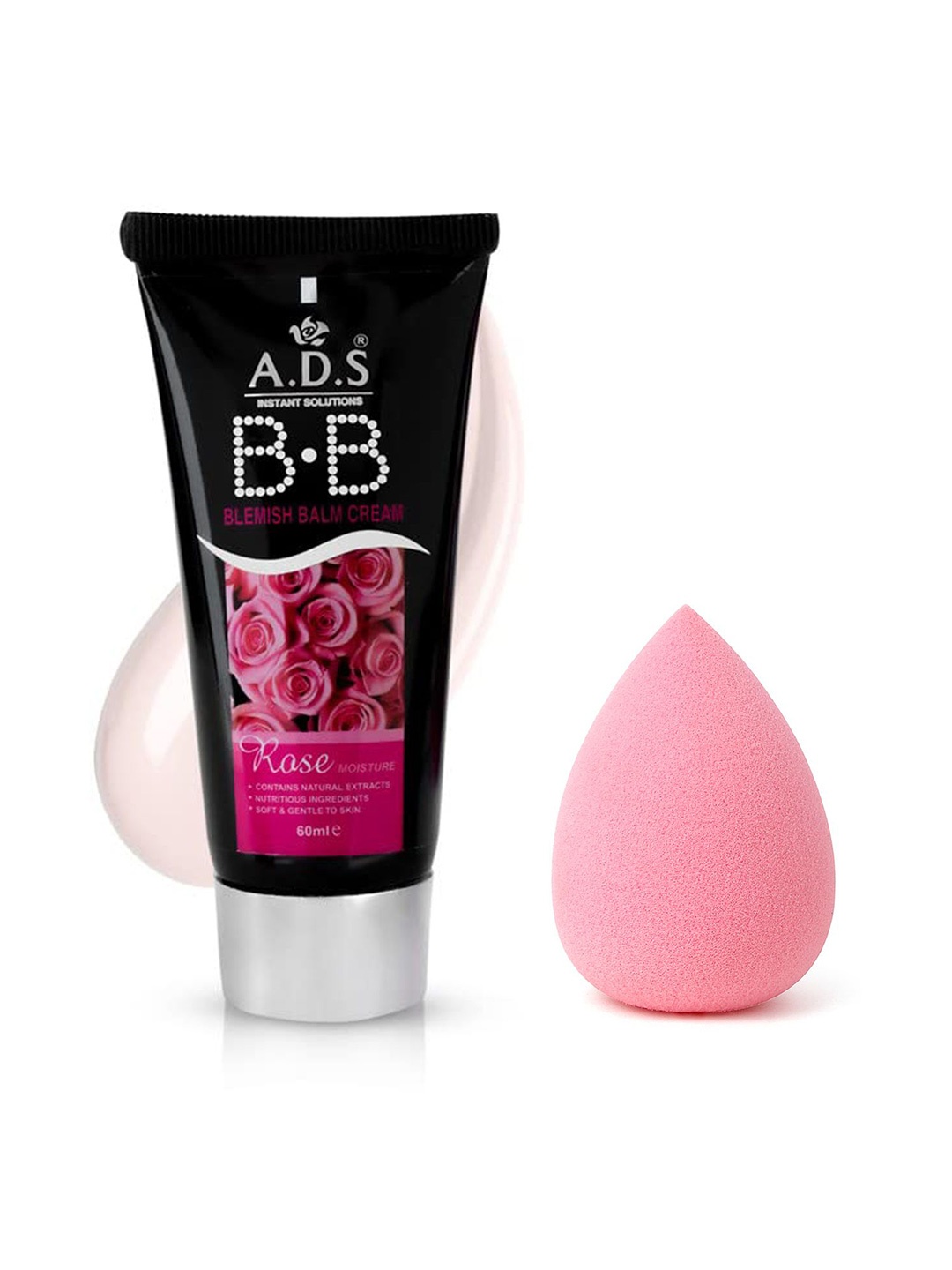 

A.D.S Instant Solutions Blemish Balm Cream & Sponge Beauty Blender Puff, 60gm Shade-01, Beige