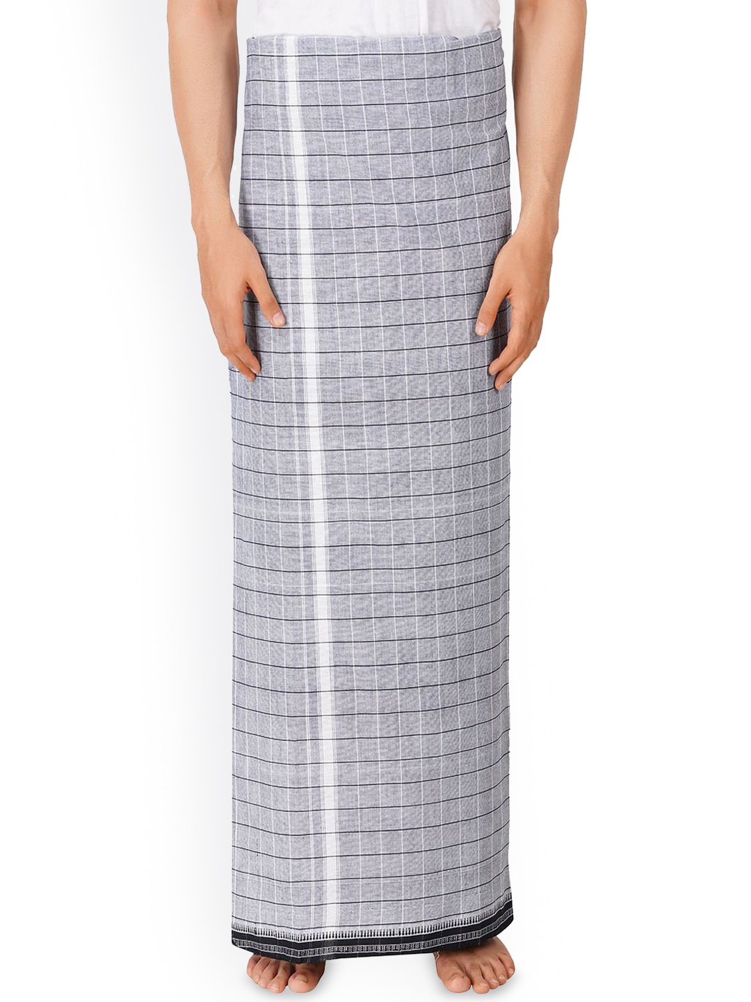 

Ethazh Mens Cotton Color Dhoti With Matching Border, Grey