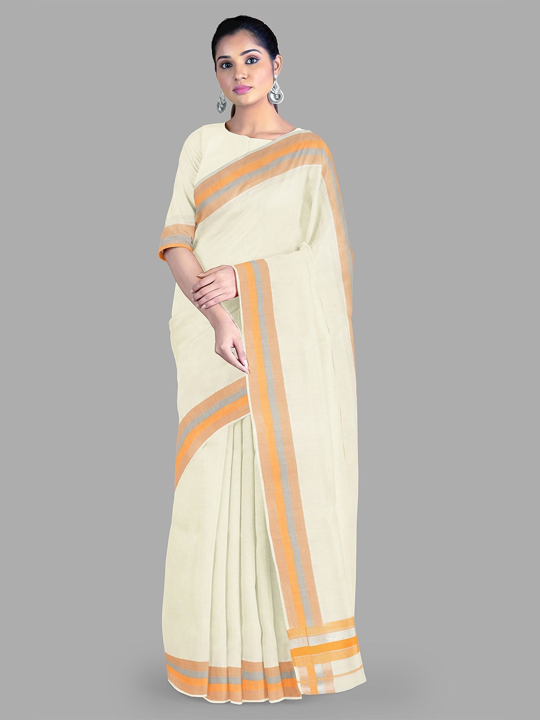 

The Chennai Silks Pure Cotton Kasavu Saree, Off white