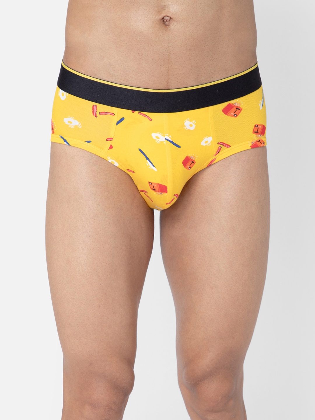 

bummer Men Yellow & Red Printed Micro Modal Brekkie Mid Rise Basic Briefs