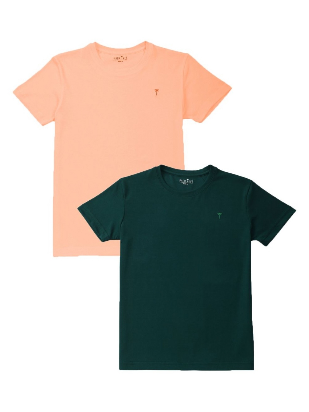

Palm Tree Boys Pack Of 2 Brand Logo Printed Round Neck Cotton T-shirts, Green
