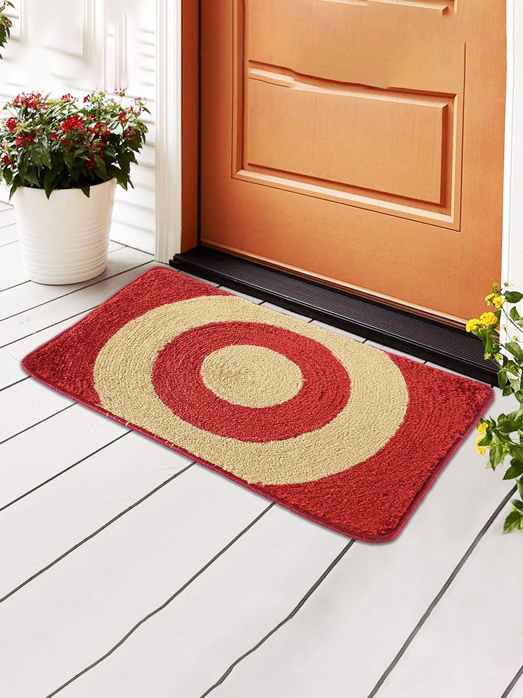 

Kuber Industries Red & Beige Printed Microfiber Anti-Skid Doormat