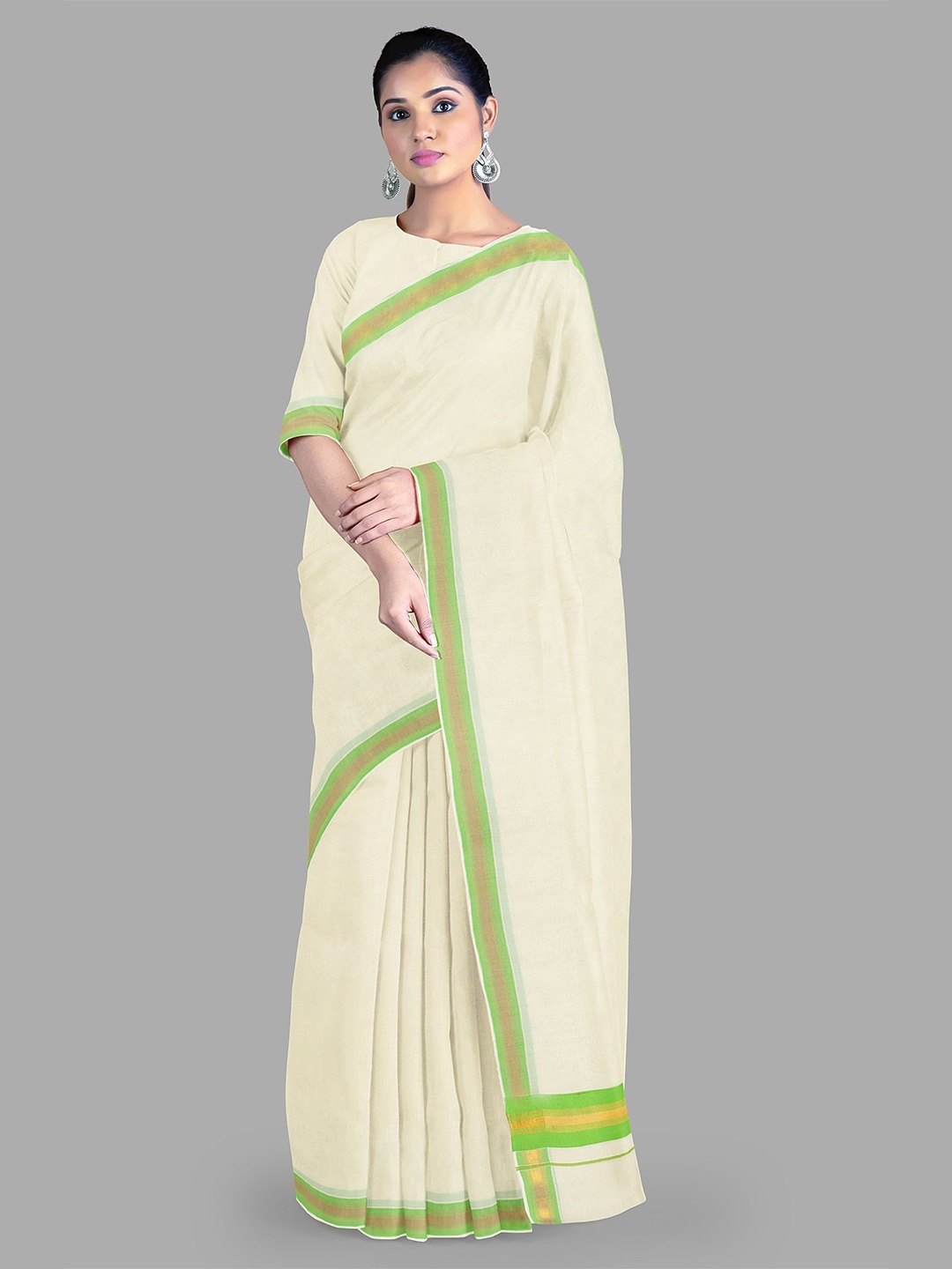 

The Chennai Silks Pure Cotton Kasavu Saree, Off white