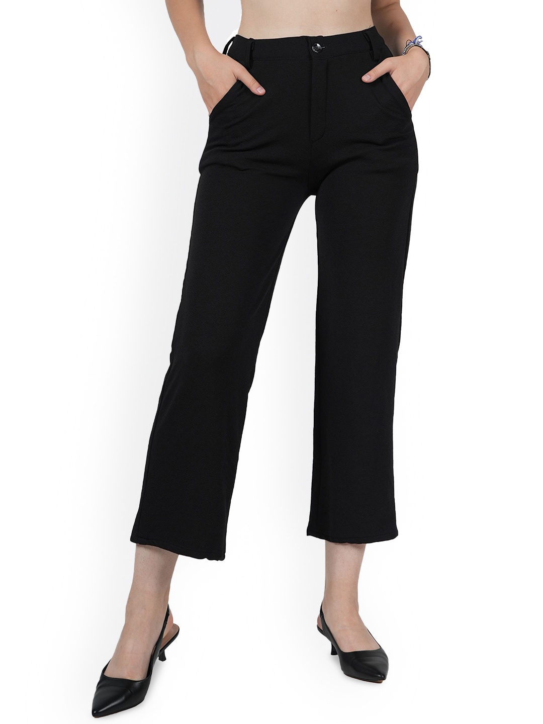 

BAESD Women High-Rise Easy Wash Trousers, Black