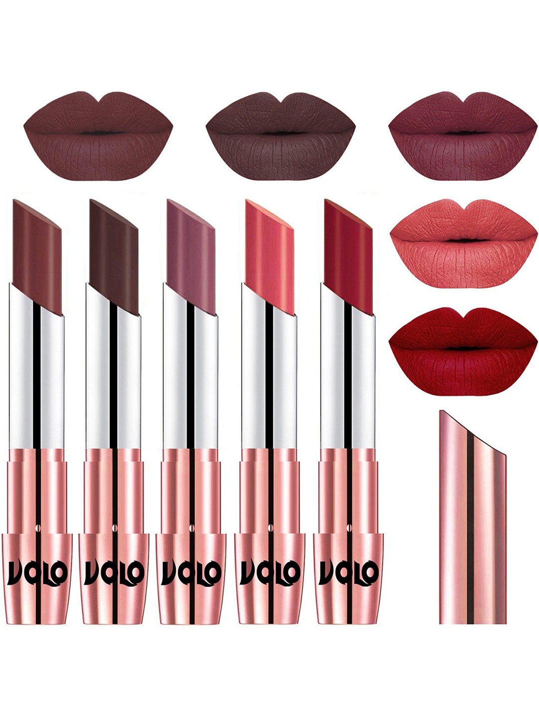 

VOLO Set Of 5 Creme Matte Lipstick - 3.5g Each - 34-35-36-37-43, Brown