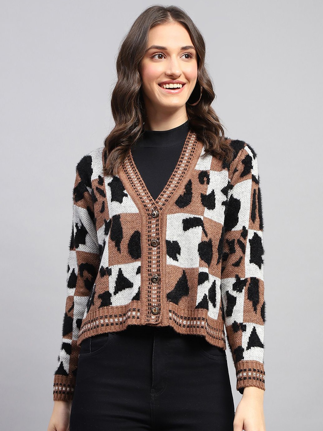 

Monte Carlo Women Animal Woollen Longline Cardigan, White