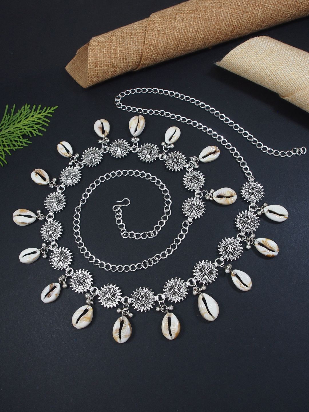 

I Jewels Navratri Oxidised Adjustable Boho Waist Chain, Silver