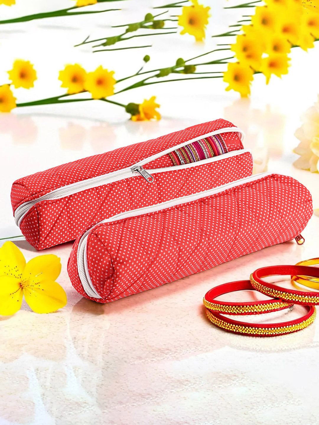 

Kuber Industries Red 2 Pieces Polka Dots Printed Bangle Organiser