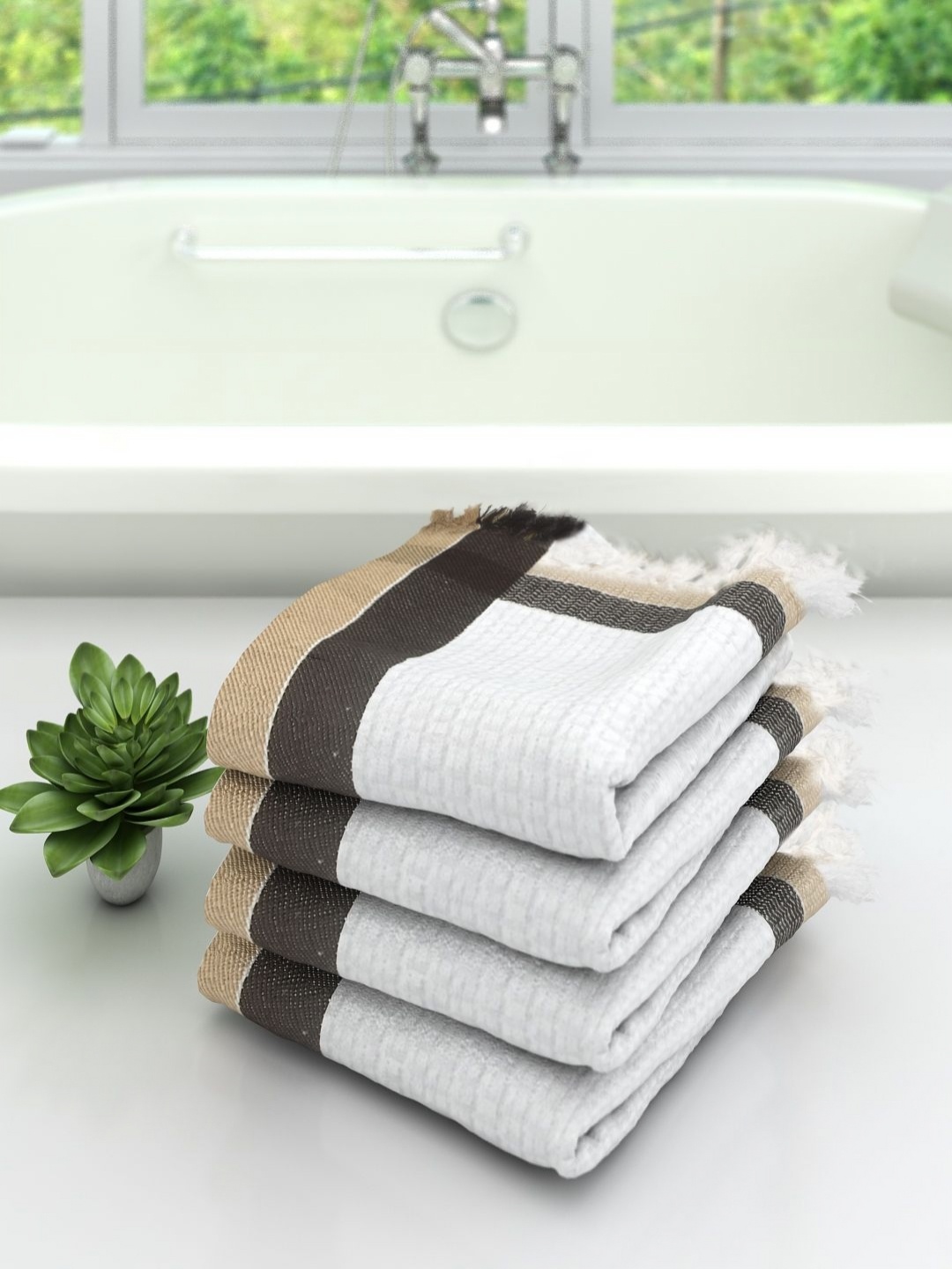 

Aura White & Beige 4 Pieces Pure Cotton 210 GSM Bath Towels