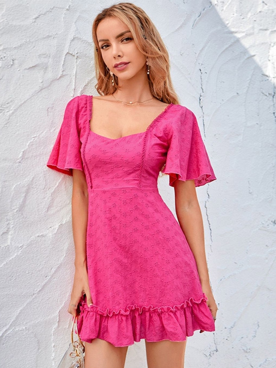 

KPOP Flared Sleeve A-Line Dress, Pink