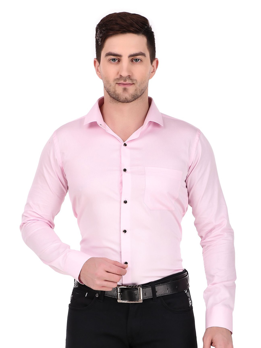 

DESIGN UP MEN PINK SOLID SLIM FIT PURE COTTON FORMAL SHIRT