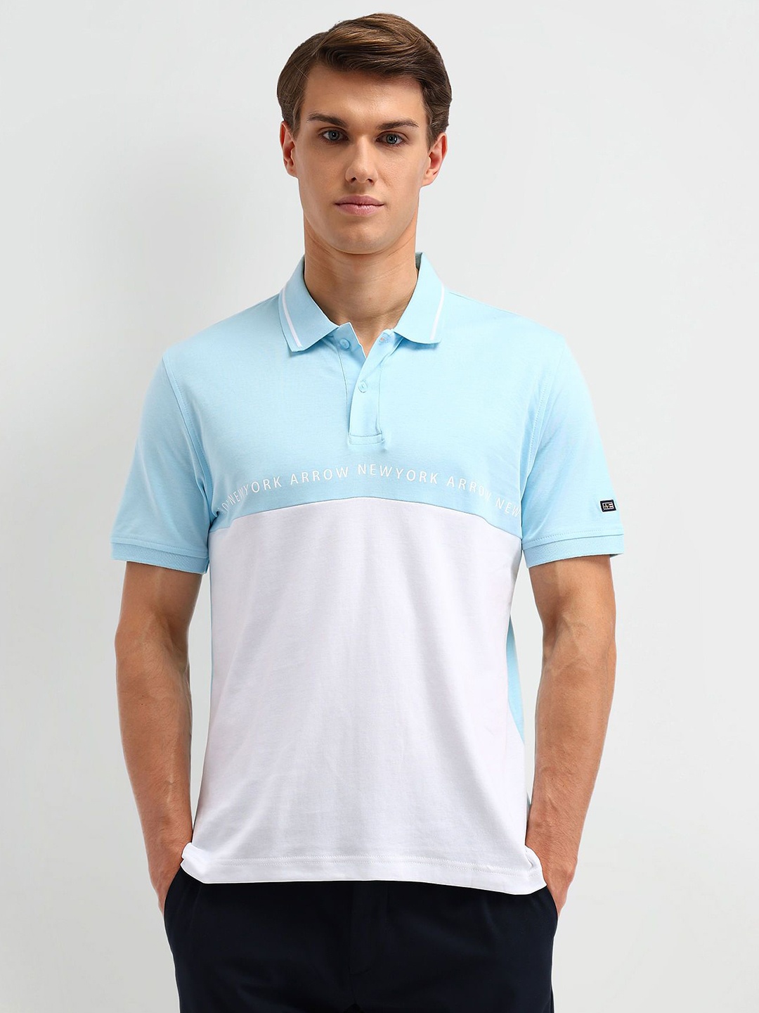 

Arrow Sport Men Colourblocked Polo Collar Cotton T-shirt, Blue