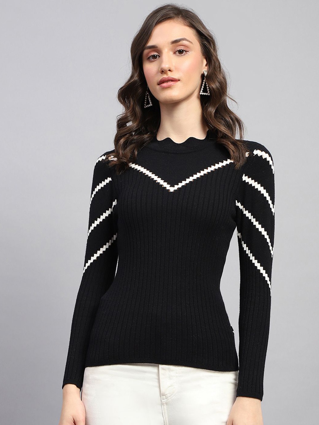 

Monte Carlo Women Ribbed Woollen Pullover, Black