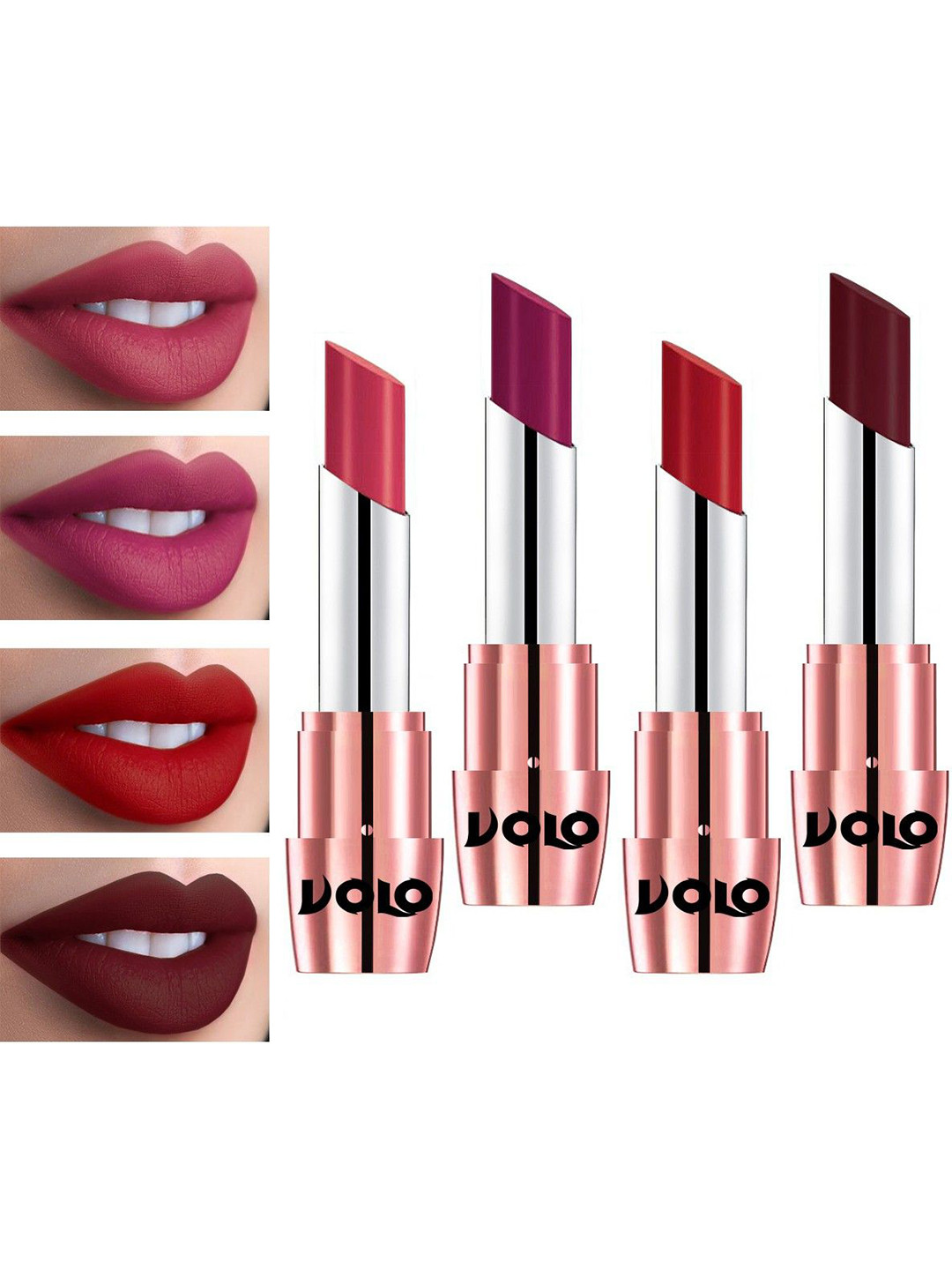 

VOLO Set Of 4 Creme Matte Lipstick - 3.5 g Each - Magenta - Tomato Red - Maroon - Pink