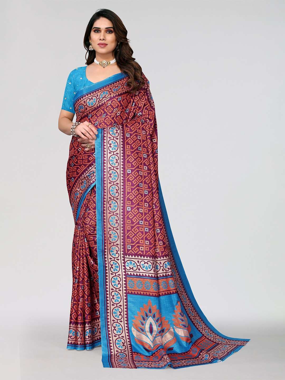

VIRICA Printed Saree With Blouse Piece, Magenta