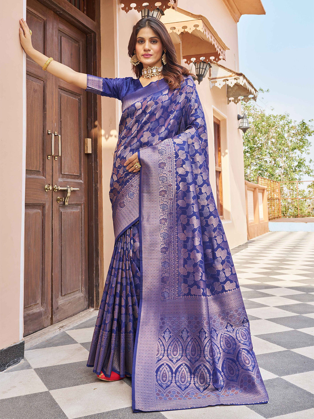 

Krimmple Woven Design Saree With Zari, Blue